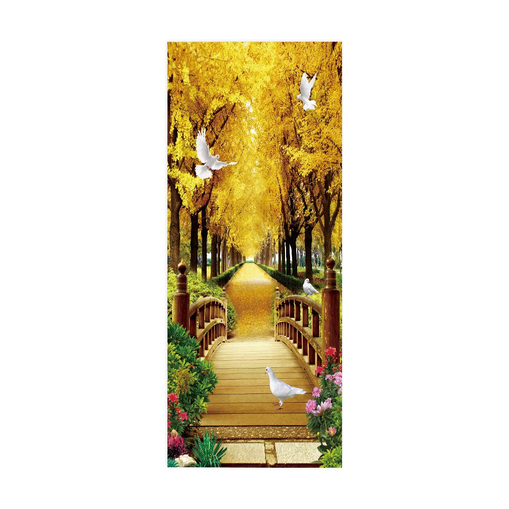 Papier Peint Porte Trompe l'oeil en PVC 95x215 cm - Décor Pont en Bois