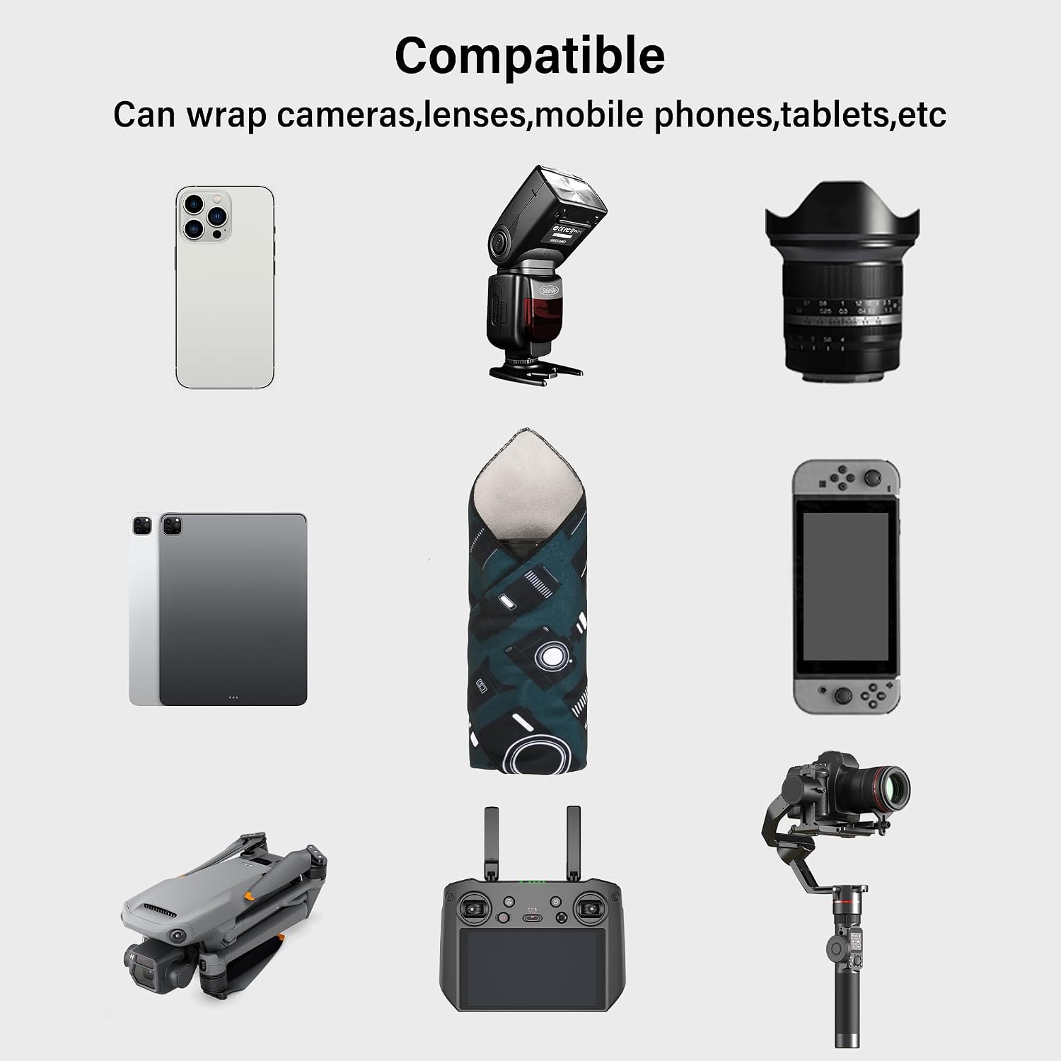 Camera Wrap, Protective Wrap Anti-Scratch Lens pouche, Magic Self-Adhesive Cloth, Universal Storage Cloth for DSLR, Smartphones, Laptops, electronics,Cosmetic,whatever you need to protect