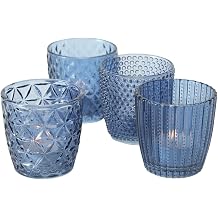 Glass Lantern Painted Blue Height 8 cm Set of 4