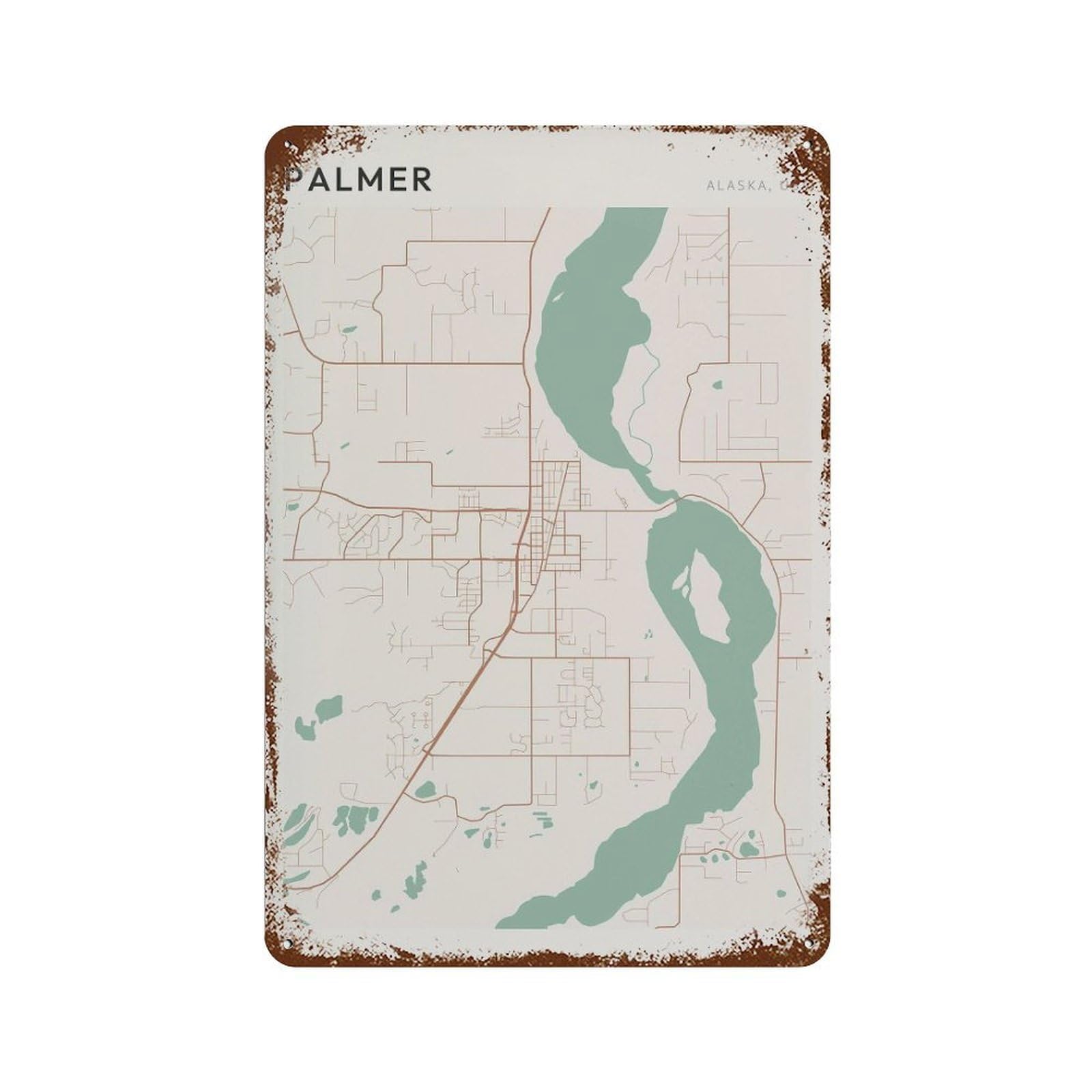 xiaoxiaoshen Palmer Map Alaska Travel Gift Farmhouse Decor Office Wall Decor Art Metal Tin Poster Modern Home Decor Art Home Bar Shop Decorations Vintage Sign 30x20cm