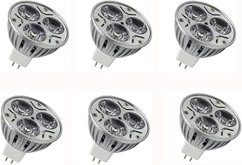 MR16 LED Bulbs 3W 12V Cool White 6000K Bulbs GU5.3 Base 35W Halogen Equivalent Not Dimmable 60 Degree Beam Angle LED Spotlight Bulbs for Landscape Recessed Lighting, 6 Pack