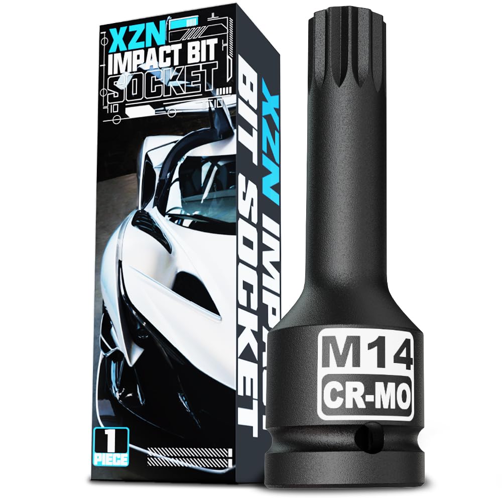 KIRXST Impact Triple Square Spline Bit Socket, 1/2" Drive M14 Spline Bit Socket, CR-MO Steel, 1/2" M14 Deep