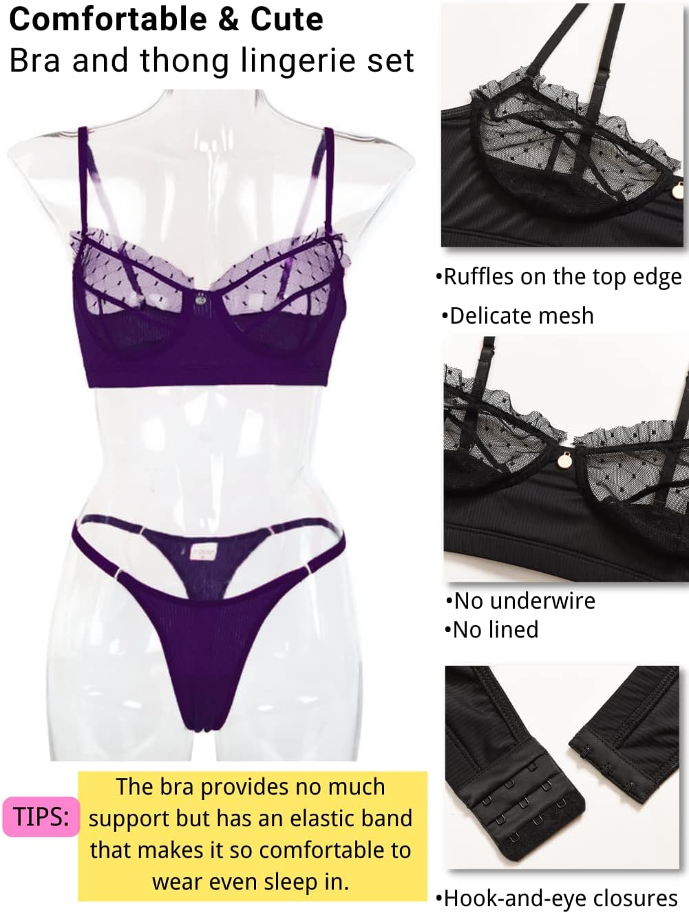 Kaei&Shi Cute Lingerie Women,Sheer Lace Sexy Bra and Panty Sets,Boudoir Outfits for Photography - Image 2