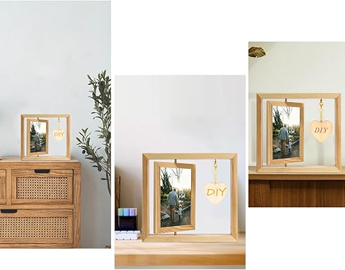 Miniatura 6 de E-Bro Marco de fotos flotante de madera rústica flotante de doble cara de 4 x 6 pulgadas con colgante en forma de corazón, regalos de boda para