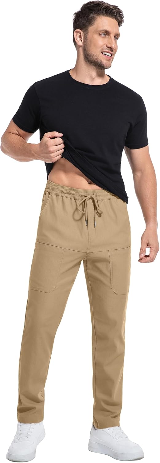 Mens Cargo Pants Comfy Work Casual Pant Relaxed Fit Stretchy Drawstring Pants with Pockets - Image 7