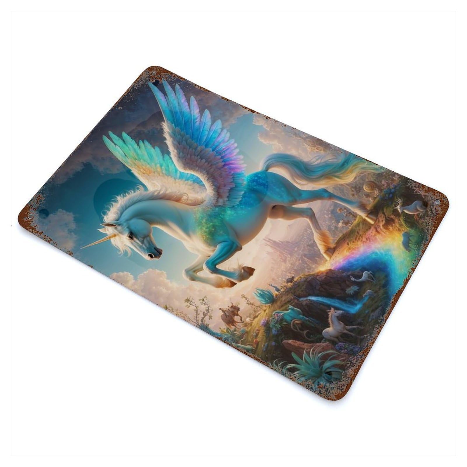 Mystical Mythology Pegasus Distressed Metal Wall Sign 11.8"x7.9", Industrial Home Decor for Garage, Pub Or Kitchen