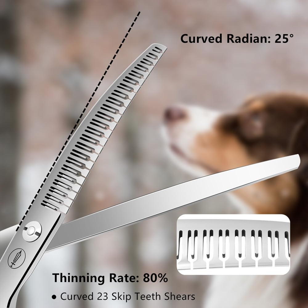 HASHIMOTO Curved Eraser Dog Grooming Scissors, 23 Teeth,7.0 Inch,80% Thinning Rate,Light Weight, Designed for Bulking Off Coat Quickly - Image 3