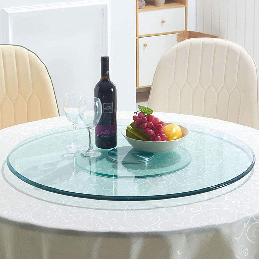 Plateau de service de table rotatif à 360° transparent en verre CHEWYNP