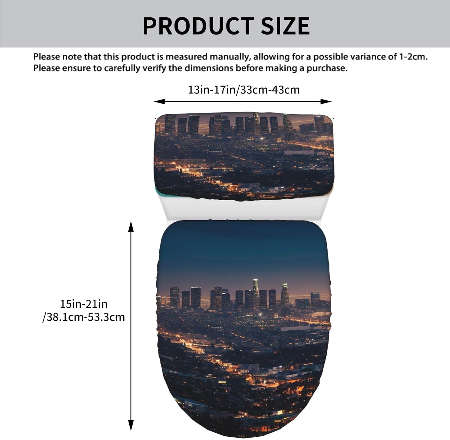 Los Angeles Skyline Toilet Tank Cover And Toilet Lid Cover Set Stretch Bathroom Toilet Lid Seat Cover