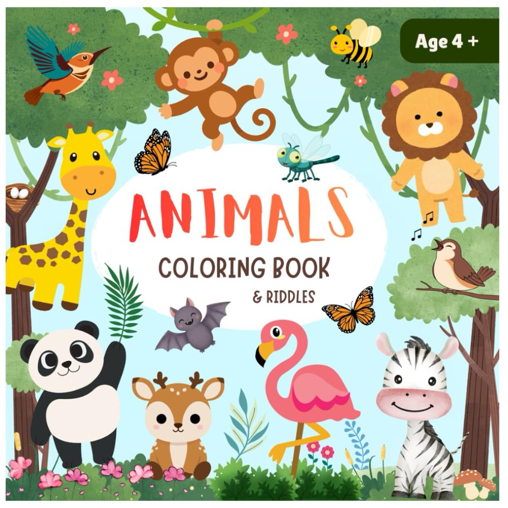 Animals Coloring Book And Riddles: Fun Activity Colouring Book For Children: For Children Ages 4+