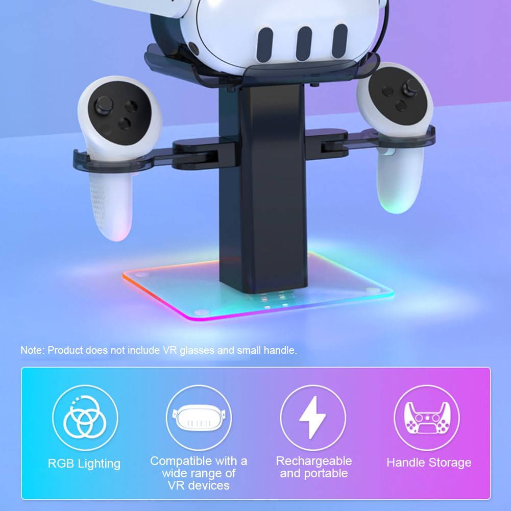 VR Ladestation mit RGB-Beleuchtung für Quest 3S, Headset-Ständer und Controller-Halterung