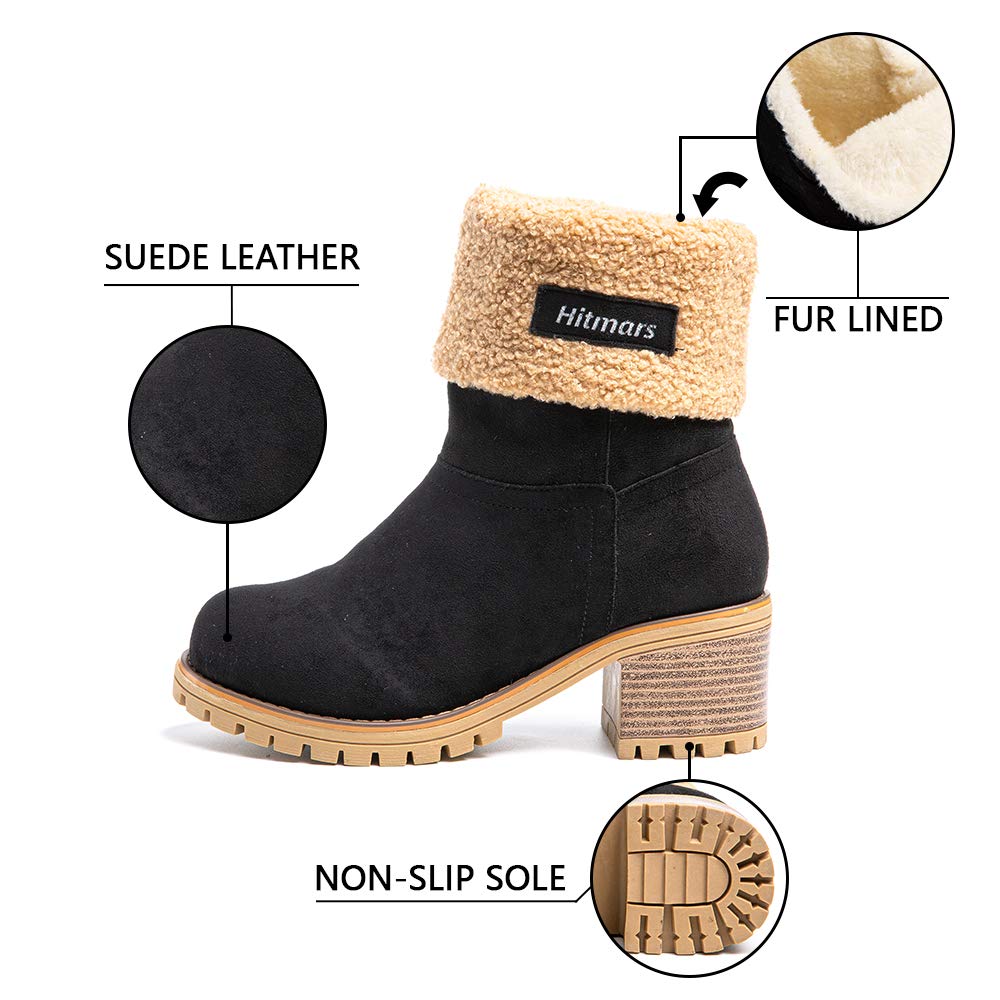 Hitmars Stivali Donna Invernali Stivaletti Camoscio Boots Stivali Foderati Caldi Scarpe Eleganti Comodi Moda Nero Marrone Kaki Grigio EU 35-43