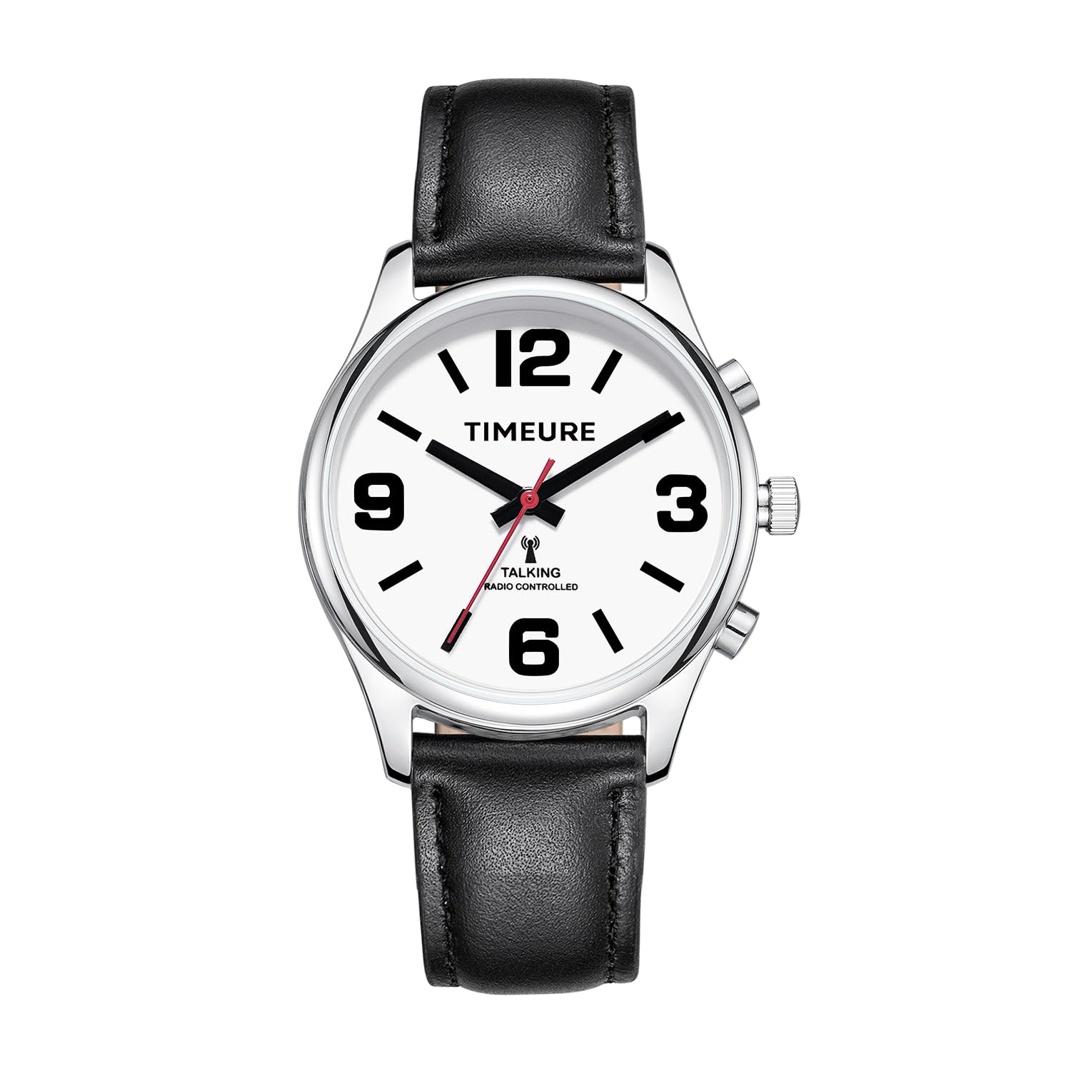 TIMEURE-2309L Sprechende Funkarmbanduhr mit Analoganzeige | Sprachansage von Uhrzeit und Datum. Automatische Zeiteinstellung. Alarm und einstellbarer Stundenschlag.