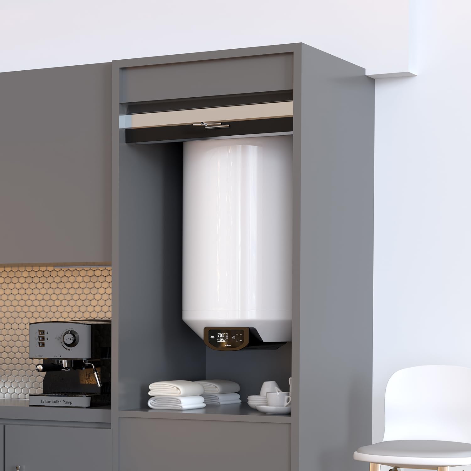 Rointe Coralia WiFi & IA - Termo Eléctrico 80 Litros Vertical, Calentador de Agua Eléctrico, Panel Táctil TFT, Bluetooth, Control Remoto App, Función Anti-Legionela, Medidor consumo, Alexa, Modo ECO
