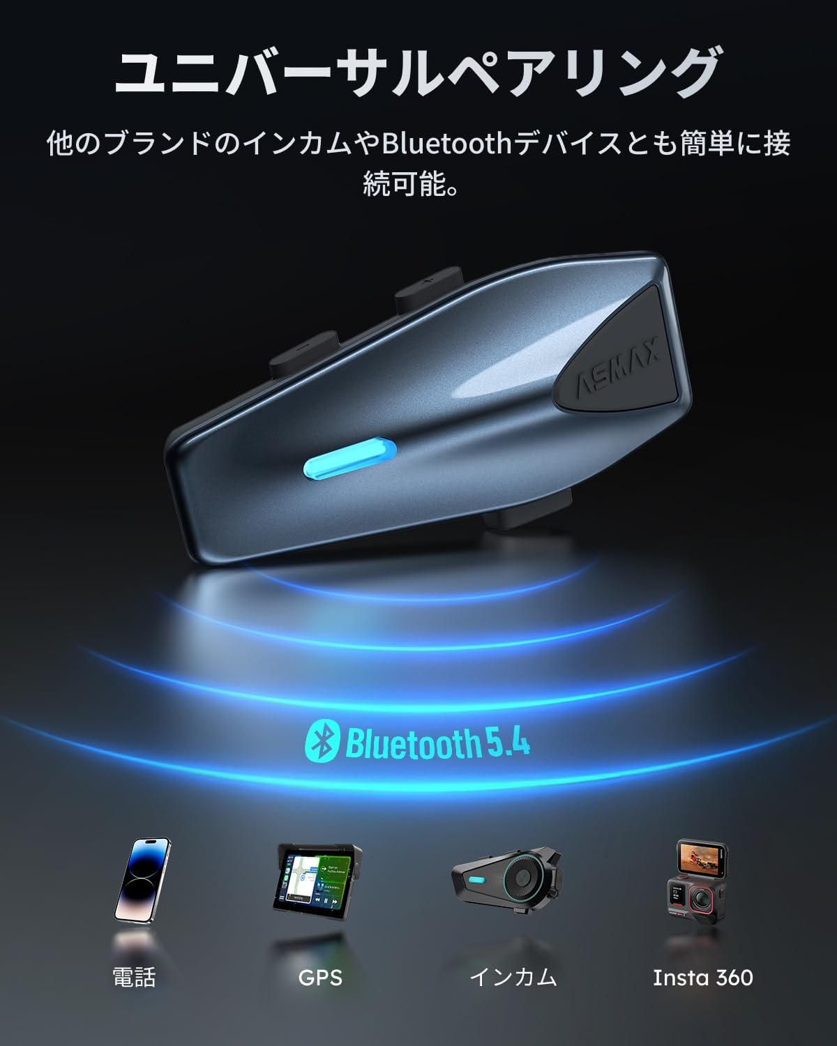 ASMAX バイク インカム S1 バイク用インカム 8人同時メッシュ通信対応