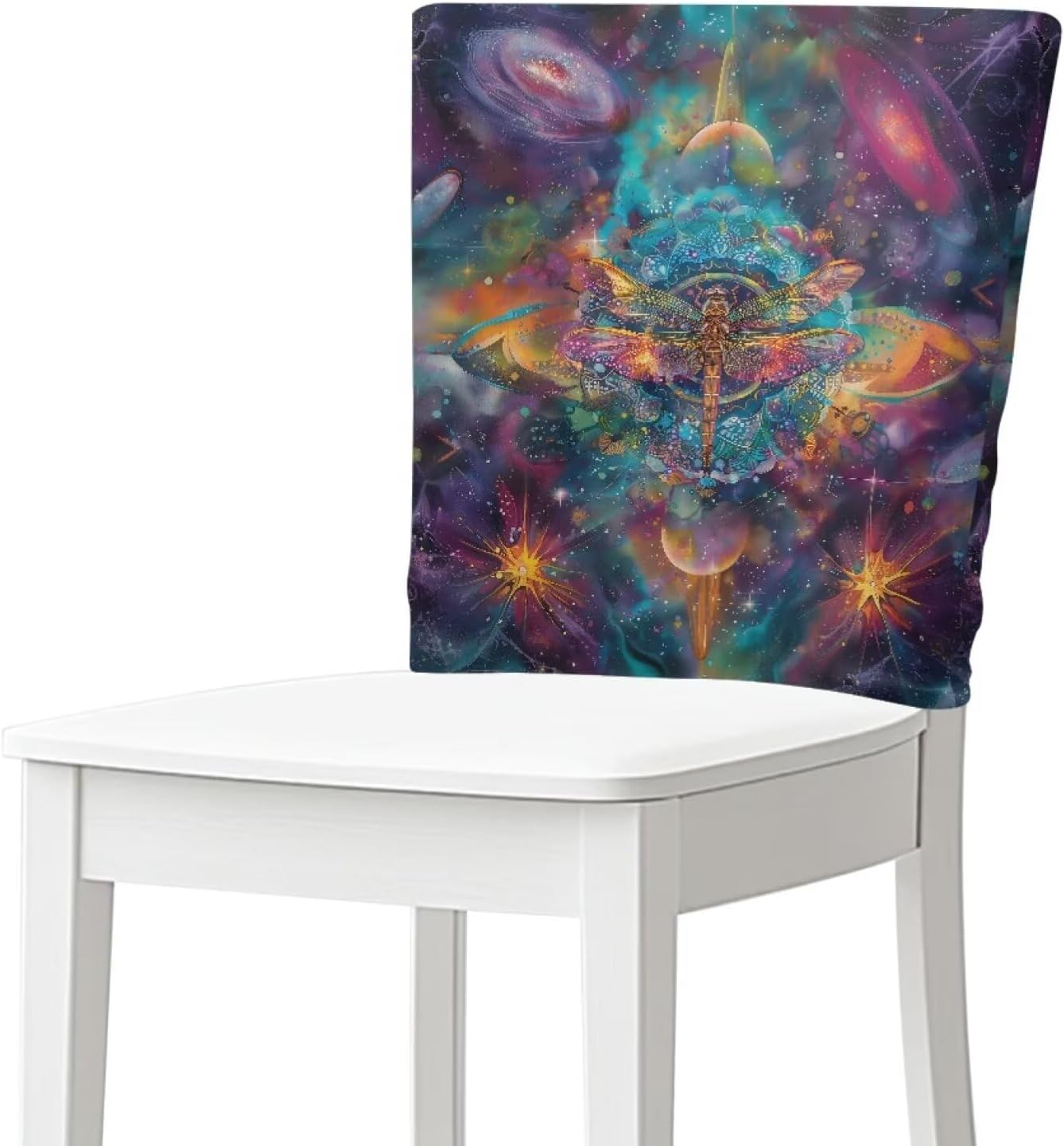 Talayituse Dragonfly Galaxy Print Chair Back Covers for Dining Chairs, Washable Removable Chair Slipcover Back Chairs Protector for Wedding Shower Party Ceremony Hotel, 6 Pack