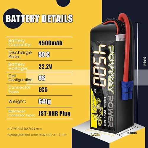 Miniatura 4 de 4500mAh 22.2V 50C 6S Lipo Batería con EC5 Plug para X Class Drone Racing 70MM 8MM 90MM EDF RC Quadcopter Avión Helicóptero Coche Camión Barco RC