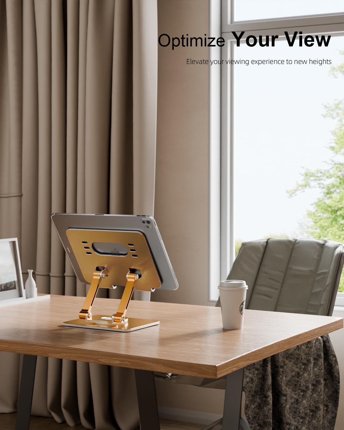 Orlian Soporte para tablet con base giratoria de 360° gruesa, soporte de aluminio ajustable de doble varilla para todos los iPad de 5.8 a 12.9 pulgadas, iPad, Samsung, tablet, Kindle E-Reader y más