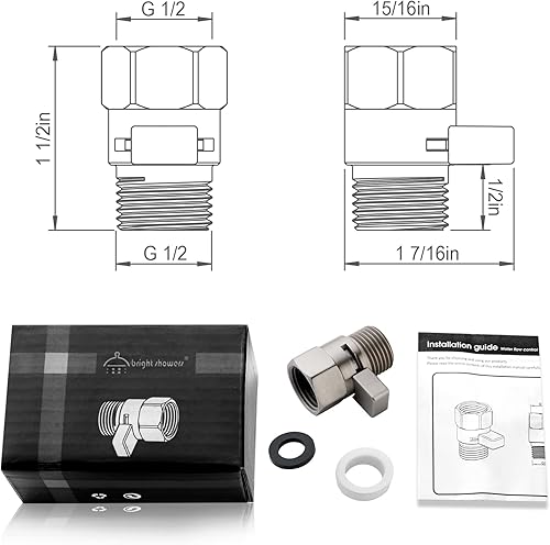 Miniatura 7 de BRIGHT SHOWERS Válvula de control de flujo de agua, válvula de ducha de latón con palanca de manija, regulador de flujo volumen de ahorro de agua