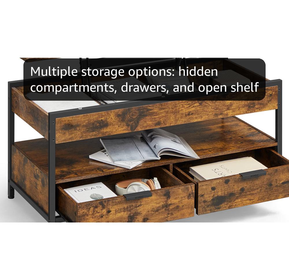 Amazon.com: VASAGLE Lift Top Coffee Table with Storage Drawers