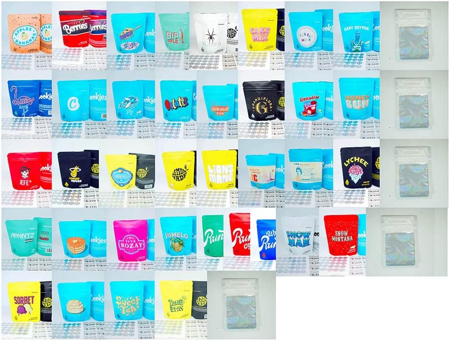 50 Pcs Assortment Colors Ramdom Mixing 4.9"x 3.9" Smell Proof Reusable Aluminum Foil Pouch Food Storage Cookie Sample Flat Heat Sealable Ziplock Bag 3.5g For Wholesale Accessory Pouches