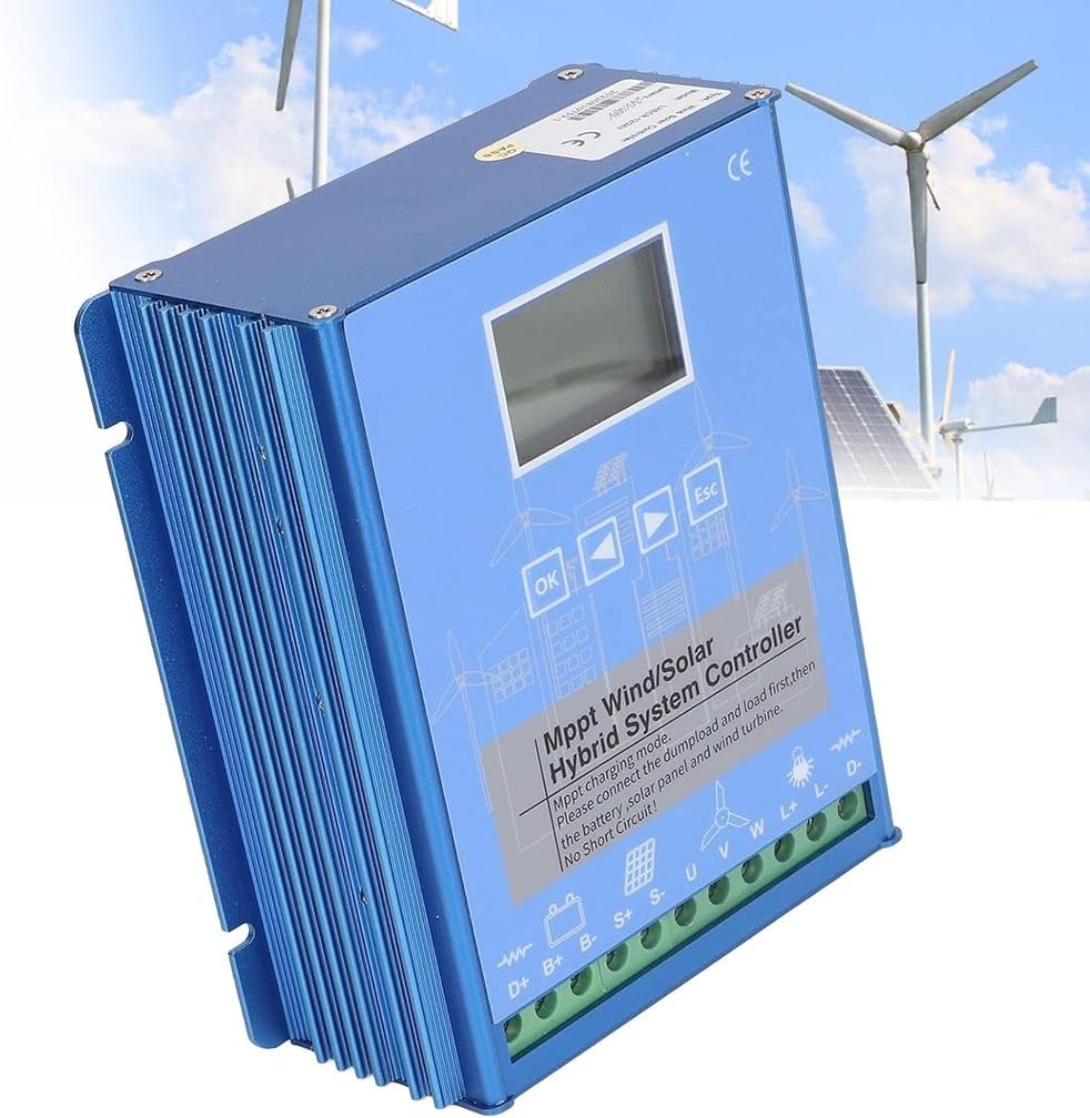 Regolatore di carica ibrido MPPT da 10000 W per energia eolica e solare, 12 V/24 V/48 V, adattivo e automatico, per generatori eolici e pannelli solari.