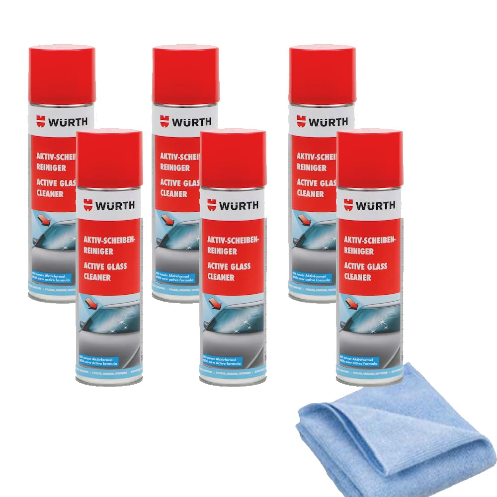 6x Würth - Attivo detergente per parabrezza in schiuma + 1 panno in microfibra Classic gratisF