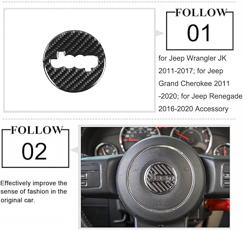 Miniatura 4 de Funda decorativa para volante de automóvil Jeep Grand Cherokee 2011-2020, accesorios para el interior del automóvil, calcomanías de fibra de carbono