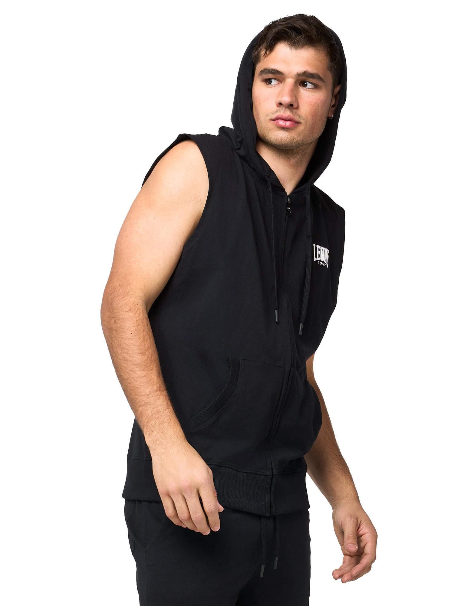 Felpa Smanicata da Uomo con Cappuccio e Zip Non garzata Leone Sporty