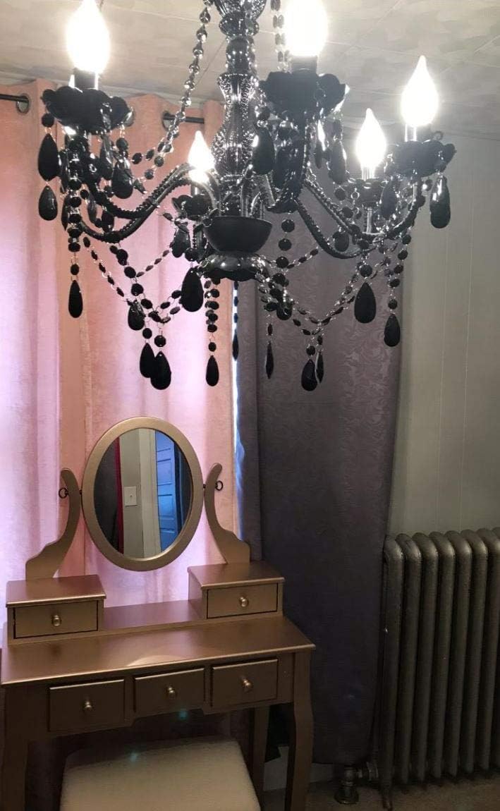 Blасk Frіdау - 40% оƒƒ The Original Gypsy Color Plug-in 6 Light Black Hanging Swag Chandelier H26”xW22”, Black Metal Frame with Black Glass Stem and Black Acrylic Crystals & Beads That Look Just Like Glass