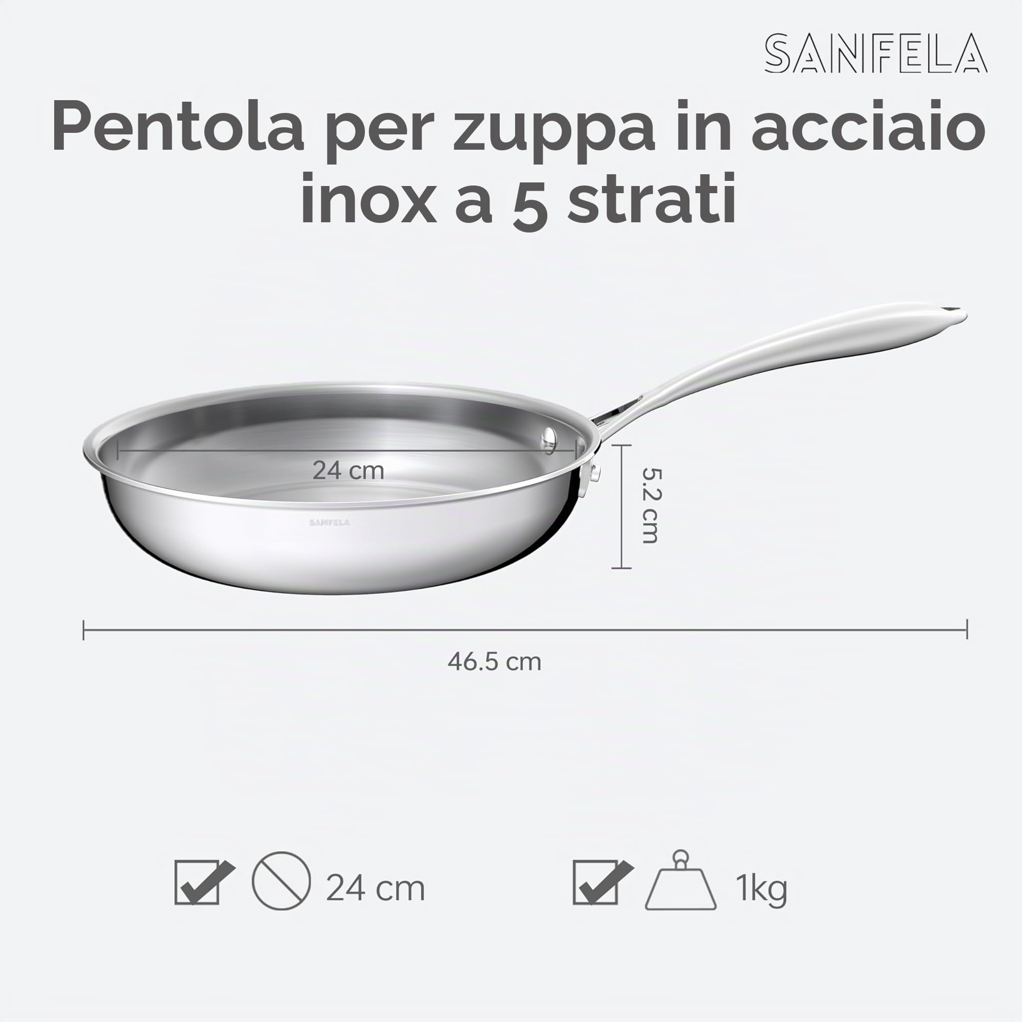 Set di 3 padelle in acciaio inossidabile, padella in acciaio inossidabile a 5 strati, lavabile in lavastoviglie e utilizzabile in forno, padella a induzione, distribuzione uniforme del calore