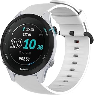 Lamshaw Compatible for Garmin Forerunner 255 Band, Silicone Replacement Soft Band Wristbands Straps with Stainless Steel Buckle Compatible with Garmin 255 46mm Smartwatch (White)