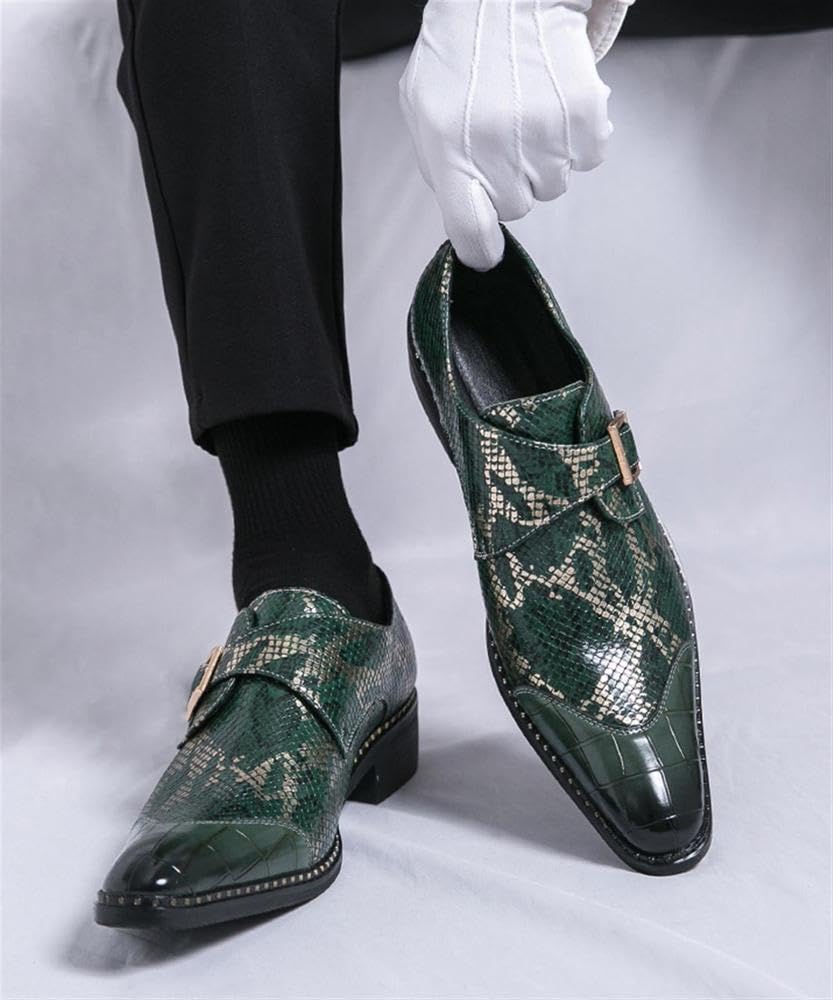 Zapatos de Vestir para Hombre Mocasines de Hebilla Estampado Piel de Serpiente Punta Charol Zapatos Oxford Formales para Boda Fiesta