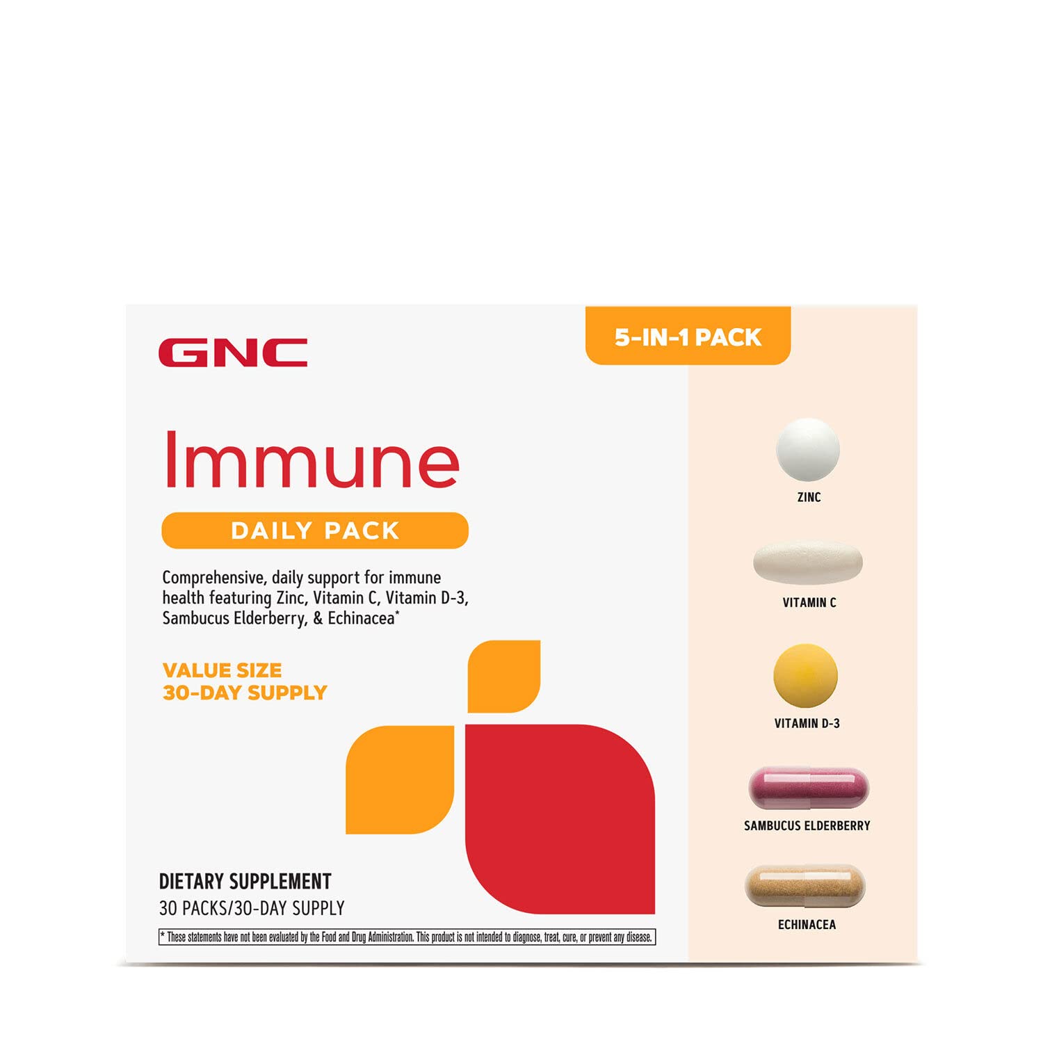 GNCImmune Daily Packs, Complete Immune Health Support, with 1000mg Vitamin C, 2000IU Vitamin D3, Zinc, Sambucus Elderberry, and Echinacea,