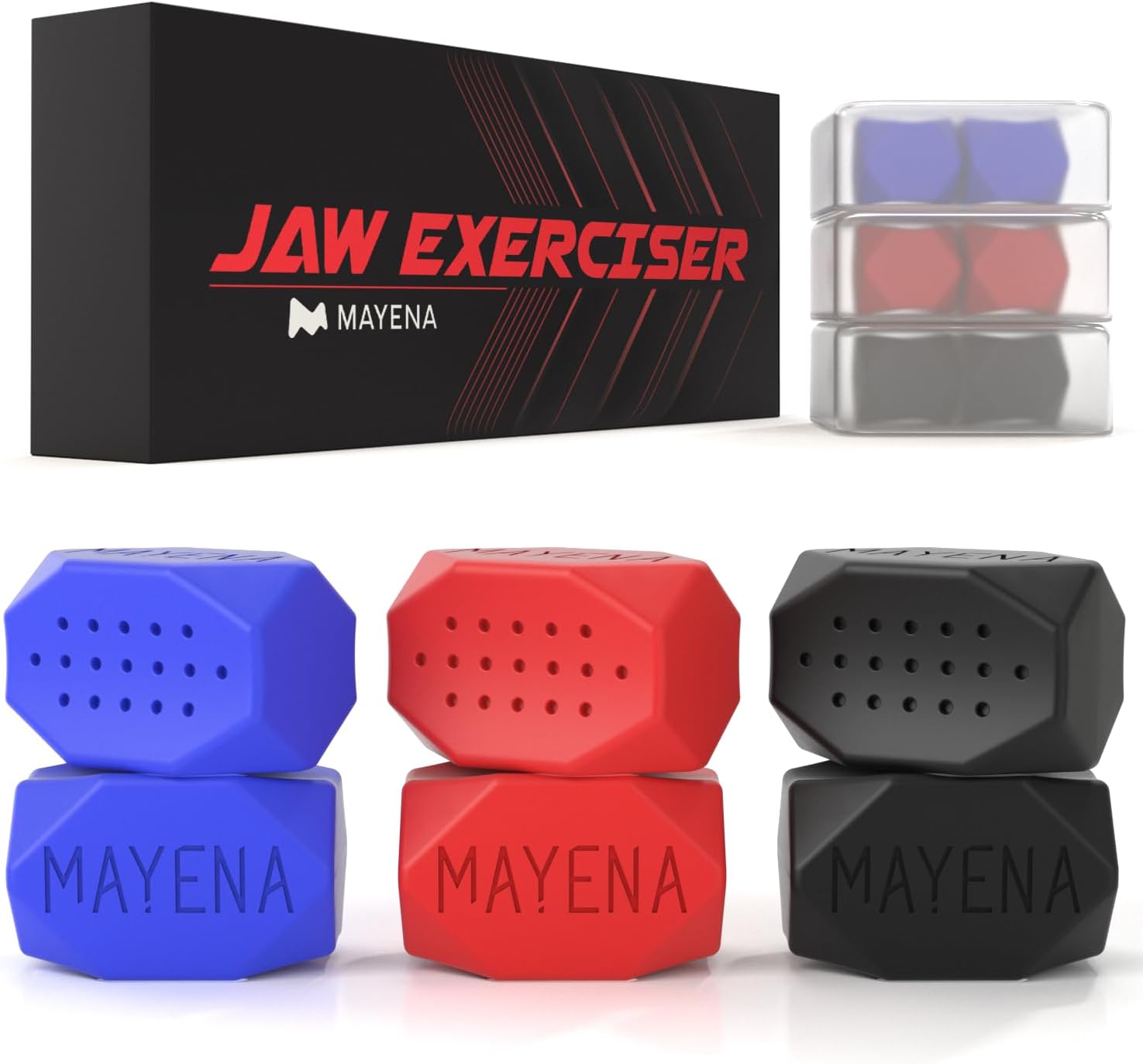 Mayena Jaw Exerciser Classic | 3 Set Silicone Jawline Exercisers | Powerful Jaw Trainer & Jawline Shaper | Strengthens Facial Muscles & Defines the Jawline