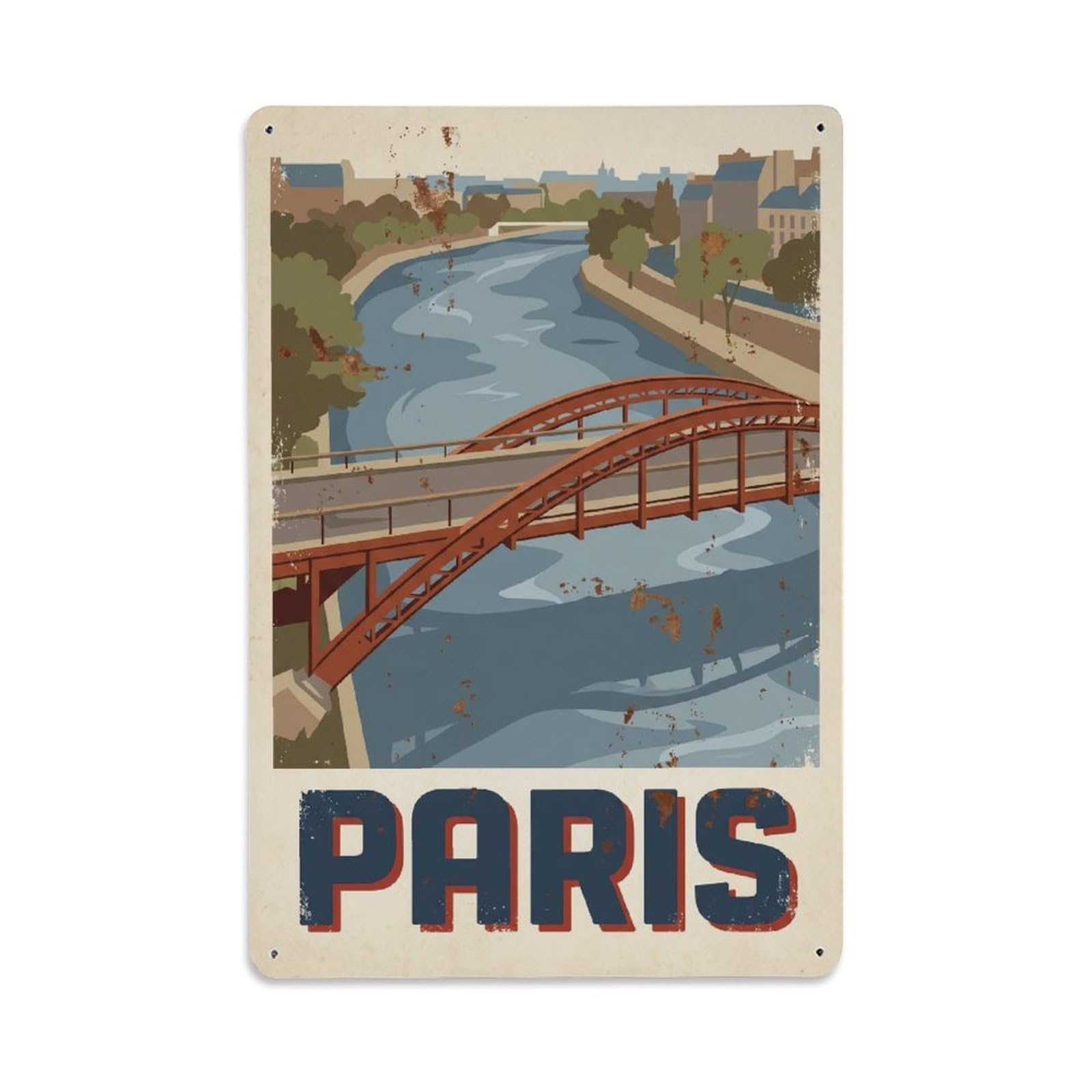 Vintage Travel Paris Pont Amont Bridge Rusted France Metal Tin Sign Plaque Wall Decor for Cafe, Club Bar, Office, Home Garden Metal Poster 8x12Inch