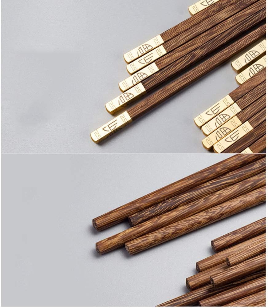 Chinese Natural Wood Chopstick Set Reusable Classic Style Chopsticks Non-Slip Design Chop Sticks 5 Pairs Gift Set 9.8 Inch/25Cm A,B