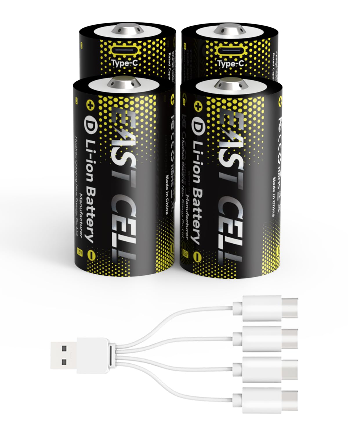 Photo 1 of ***ONLY 2 /MISSING CHARGER *** Rechargeable Lithium D Batteries 4 Pack, 6480mWh Rechargeable Lithium-ion LR20 D Cell Battery with 4 in 1 USB-C Charging Cable, 1.5V Batteries D Size for Floodlight Toys, Water Heater, Gas Stove