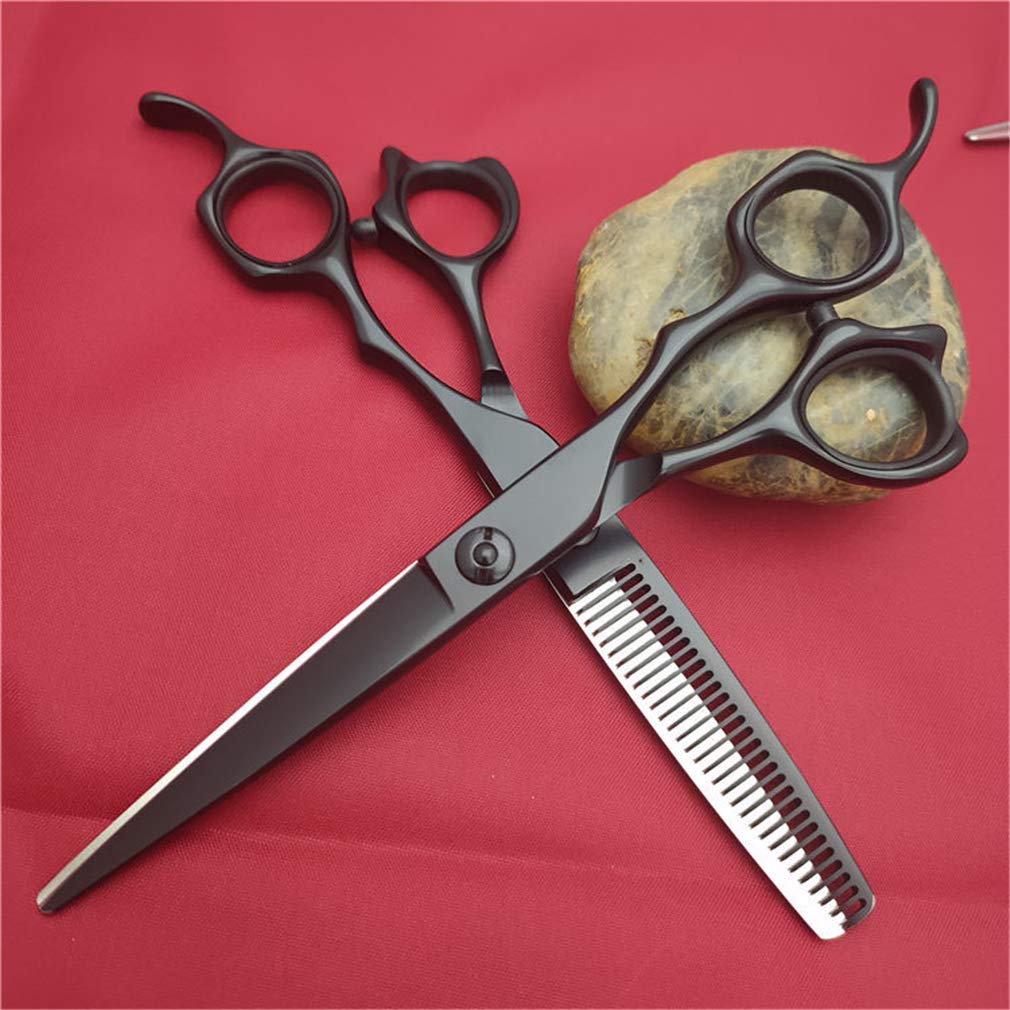 Professionelle 440C 5.5/6.0 Zoll Friseurscheren Bartscheren Ausdünnung Schere Set japanische Edelstahl-Haar-Salon Verwendung Heim-Styling-Werkzeug,Schwarz,6.0