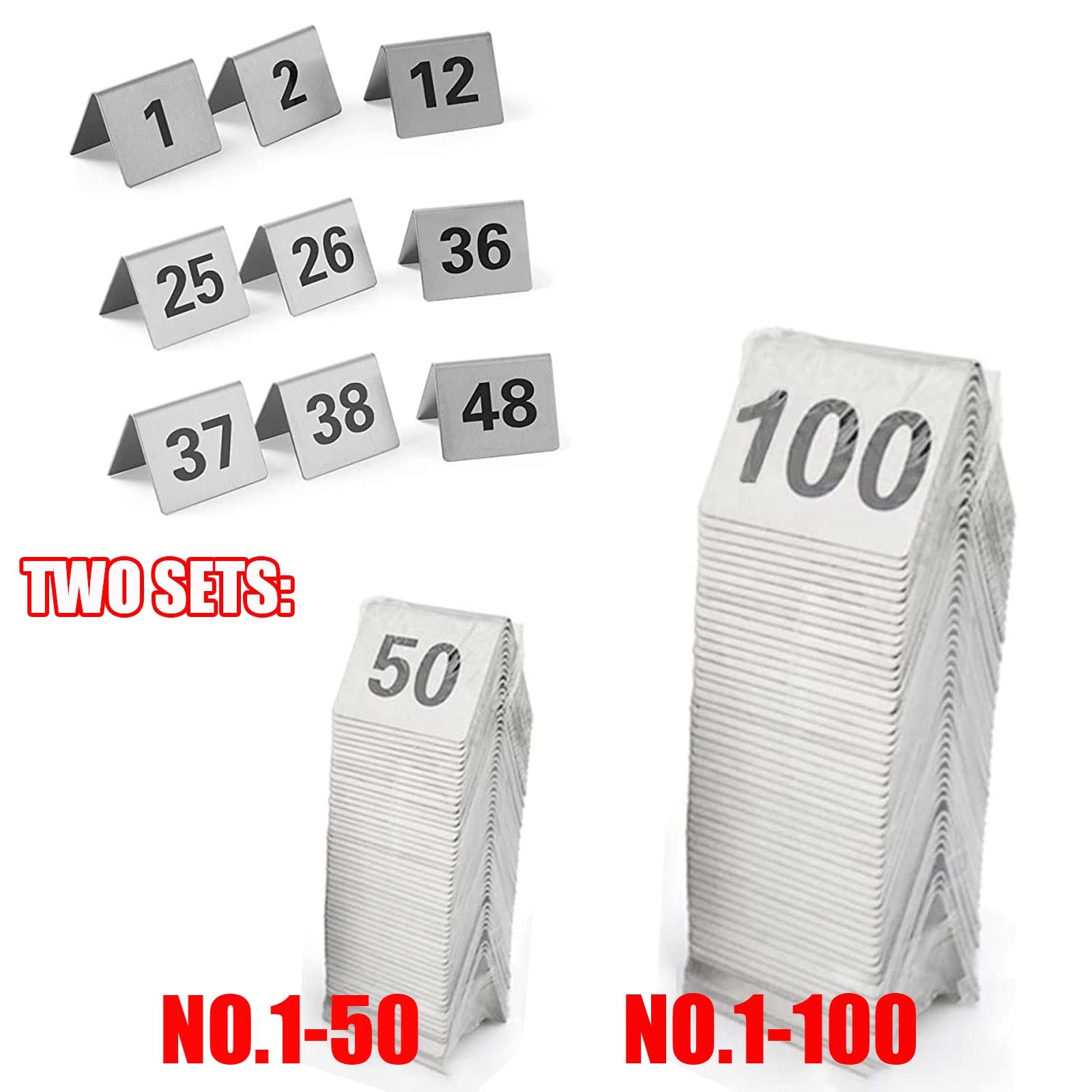 Números De Mesa Apilables De Metal, Tarjeta De Número De Mesa De Doble Cara | Señales De Números 1-50 De Acero Inoxidable For Restaurantes Cafés Bares Boda, Mesa De Carteles