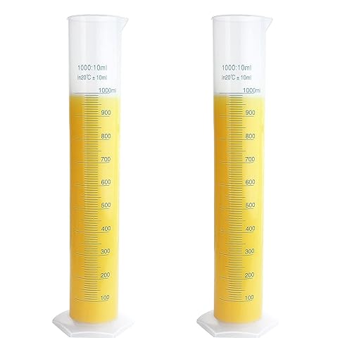Paquete de 2 cilindros graduados de plástico de 33.8 fl oz, juego de cilindros de medición transparente, frasco de tubo de ensayo de medición