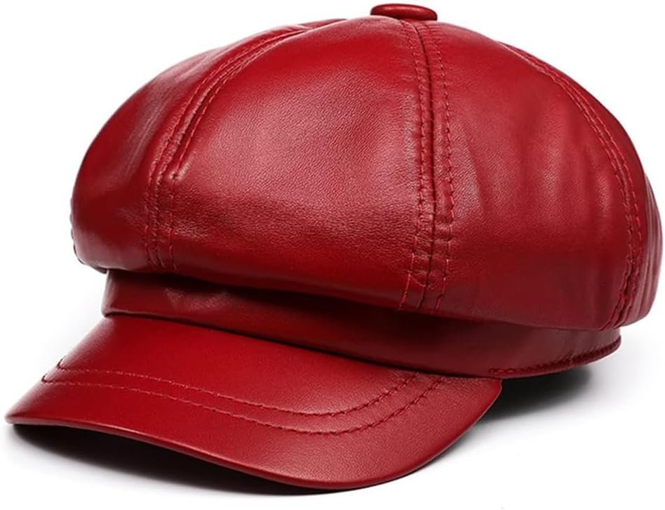 Leather Vintage Newsboy Hat for Women Fashion Ladies Winter Autumn Retro Berets Hat Adjustable Octagonal Cap
