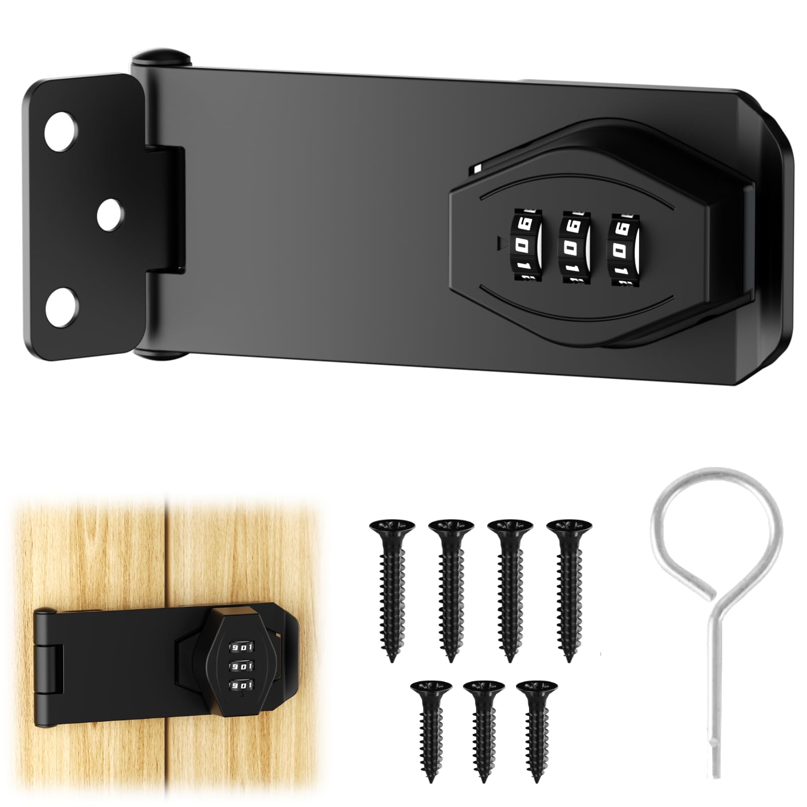Verrou De Porte Combinaison 10,16 Cm - Serrure à Code Métal Noir Pour Armoires, Portes Coulissantes Et Petites Portes
