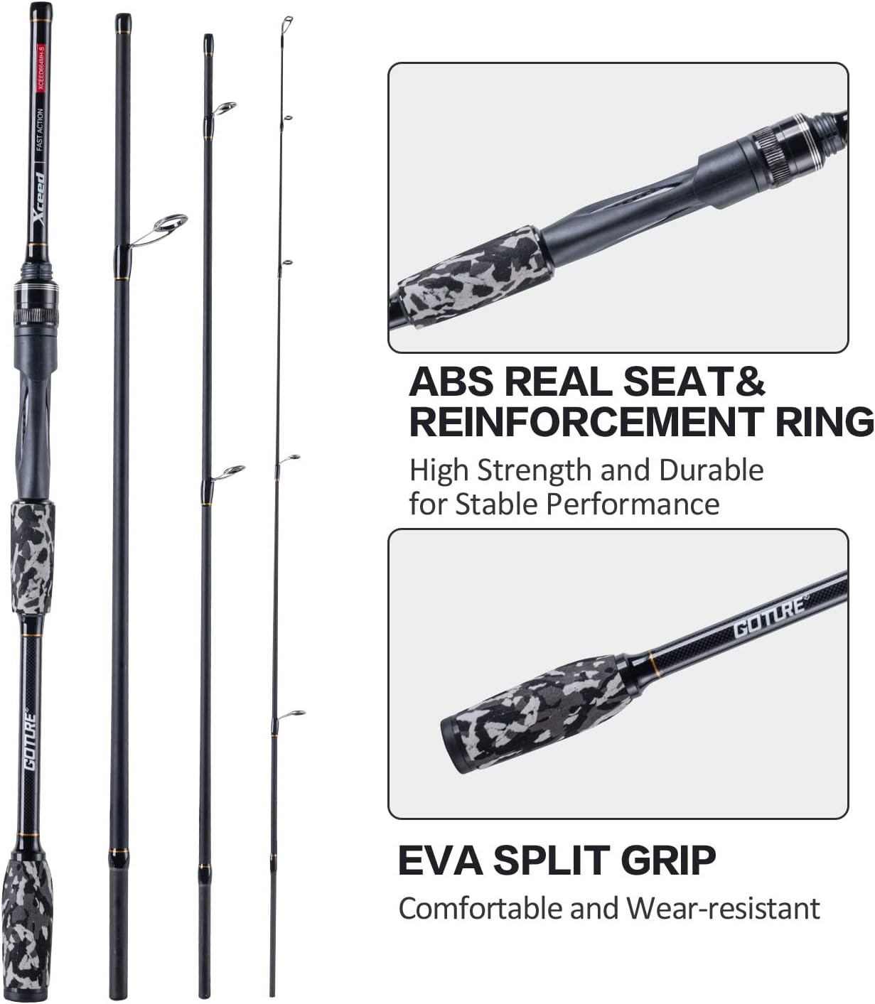 Goture Travel Fishing Rods, 4 Piece Fishing Pole with Case/Bag, Casting/Spinning Rod,Ultralight Fishing Baitcasting Rod 7ft for Saltwater Trout, Bass, Walleye, Pike