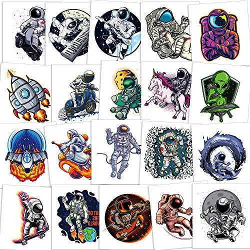 Konsait 20 Sheets Outer Space Temporary Tattoos, Waterproof Tattoos for Children Kids Girls Boys Adults, Fake Stickers Perfect Party Gift for Space Themed Birthday or Carnival Party Favor Supplies