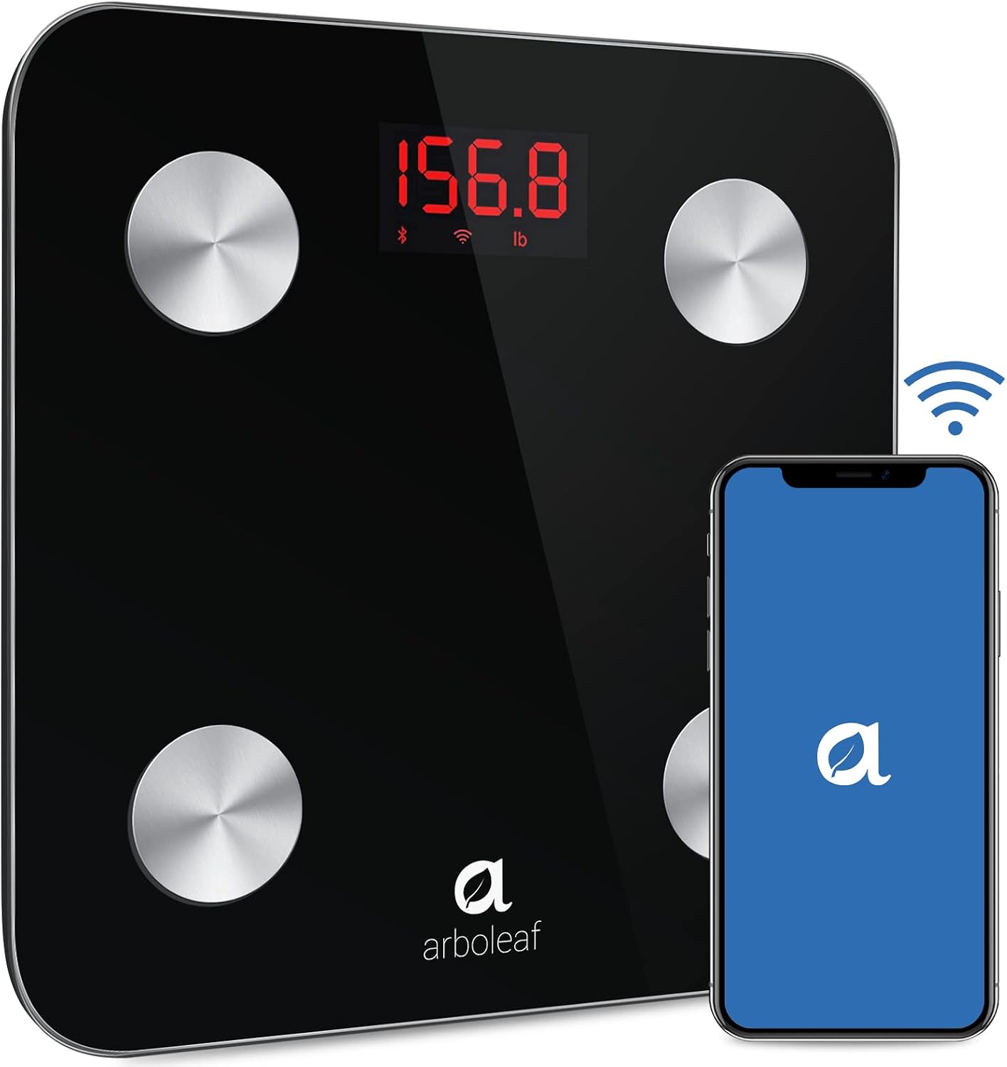 Arboleaf Bathroom Scale for Body Weight, Smart Digital Scale with BMI, Body Fat and Water Weight, Muscle Mass, Body Composition Analyzer with Bluetooth, Wi-Fi, App, Wireless, 5 to 400 lbs Black
