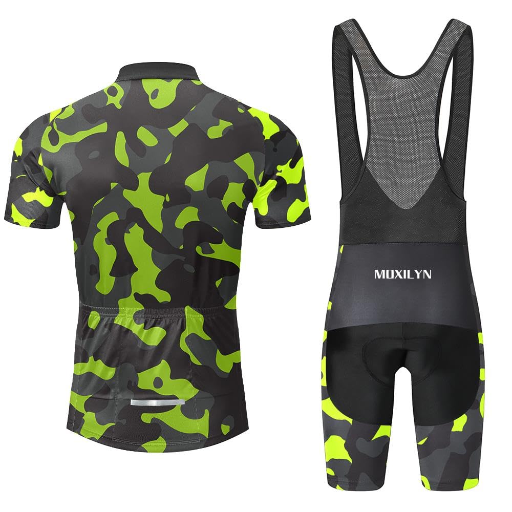 MOXILYN Men Cycling Jersey Set Bike Shorts and Jersey Suit 9D Padded Cycling Bibs MTB Shirts Short Sleeve Bicycle Clothes