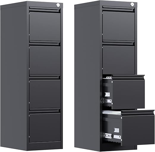 GangMei 4 Drawer Metal Vertical File with Lock, Narrow Filing with