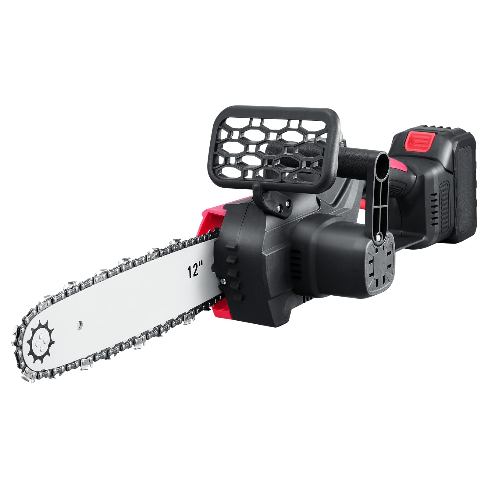 Mini Chainsaw Cordless 12 Inch with Large LI-ion Battery, Powerful Electric Chainsaw with 2 Chains,Handheld Small Chain Saw for Wood Cutting Tree Trimming Gardening,Red