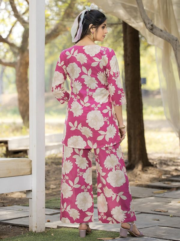 Image of Pinkmint Women's Pure Cotton Co Ord Set l Kurta Sets for Women |Kurta Sets| Printed Kurta with Pant l Stylish Pocket & 3 /4 Sleeve Women Co-ord Set (Avaiable in Plus size)